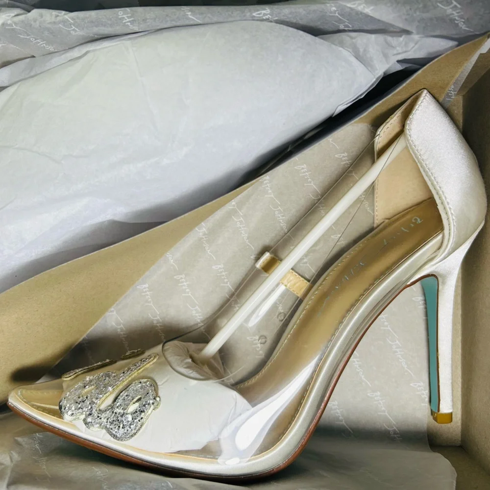 Betsey Johnson Clear and Silver Embellished Pumps - Picture 2 of 8